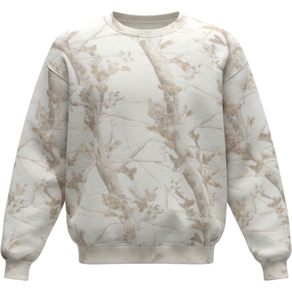 Comfrt Collection Sweatshirt Unisex XL White Tan Camo Tree Branch Print Crewneck